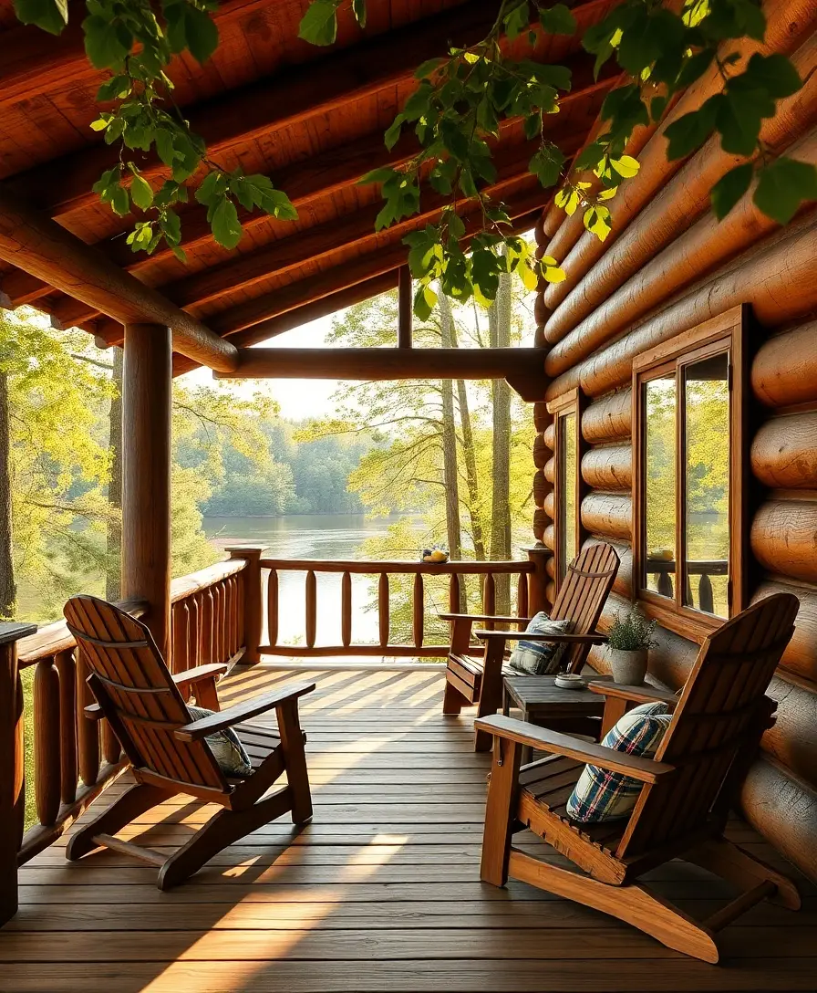 Veranda cabanei rustice cu vedere la apă