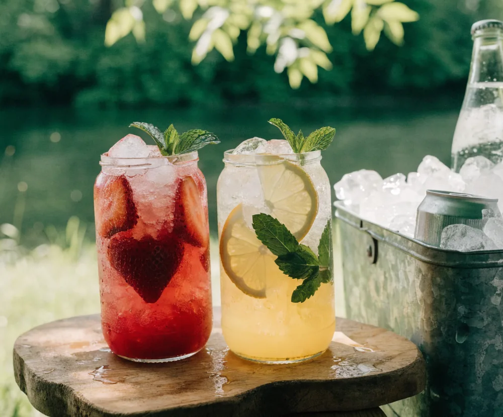 Limonade storcate la comandă, lângă lada cu gheață